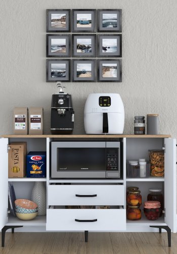 FUNZI LIVING JE174 kjkkenskap, med 2 drer, 2 hyller, 1 rom, 2 skuffer - natur og hvit melamin