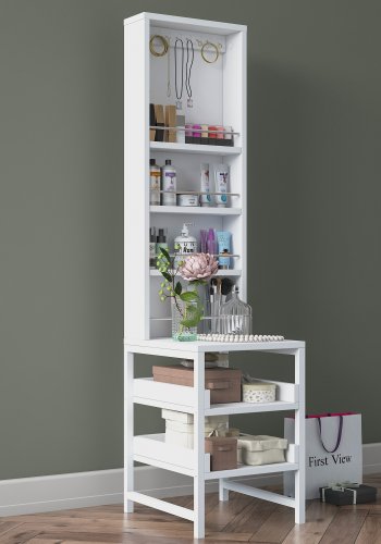 NORDVÄRK BJ147 3860 makeup bord, m. 5 hylder og kroge - hvid melamin