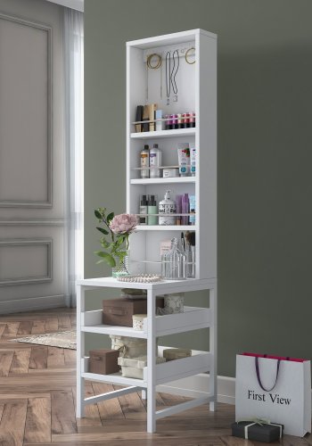 NORDVÄRK BJ147 3860 makeup bord, m. 5 hylder og kroge - hvid melamin