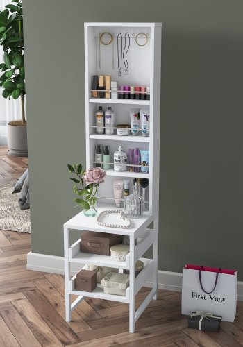 NORDVÄRK BJ147 3860 makeup bord, m. 5 hylder og kroge - hvid melamin