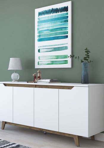 FUNZI LIVING GD102 Sideboard, m. 4 Türen und 2 Regale - weißes und walnussfarbenes Melamin