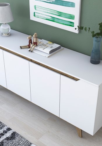 FUNZI LIVING GD102 Sideboard, m. 4 Türen und 2 Regale - weißes und walnussfarbenes Melamin