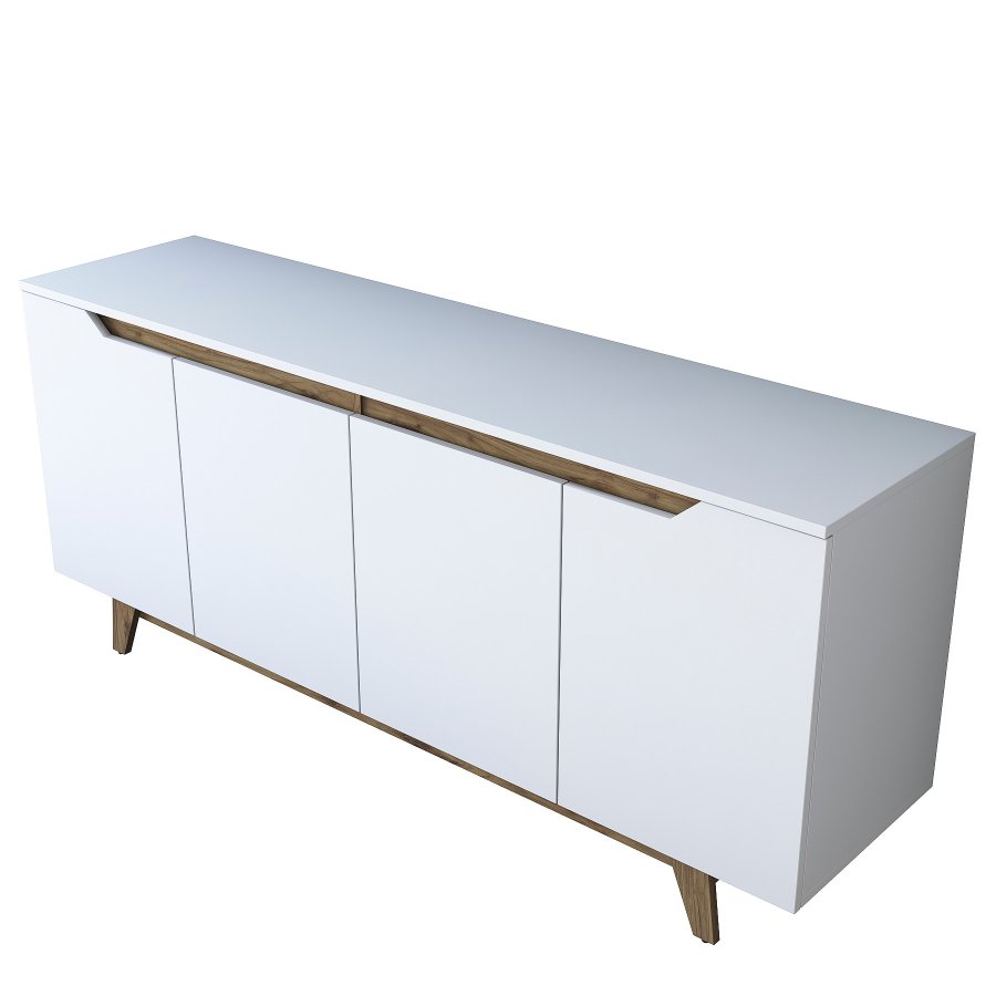 FUNZI LIVING GD102 Sideboard, m. 4 Türen und 2 Regale - weißes und walnussfarbenes Melamin