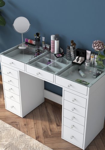 NORDVRK BJ105 sminkbord, w. 13 ldor - vit melamin (120x44,5)