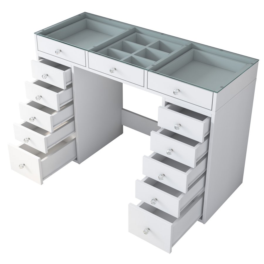 NORDVRK BJ105 sminkbord, w. 13 ldor - vit melamin (120x44,5)