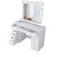 NORDVRK BJ119 sminkebord, med speil, lys, 13 skuffer - hvit melamin (120x44,5)