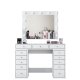 NORDVRK BJ119 sminkebord, med speil, lys, 13 skuffer - hvit melamin (120x44,5)