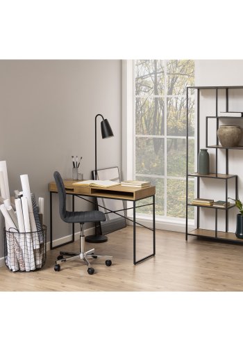 ACT NORDIC Seaford skrivebord, m. 1 hylde og 1 skuffe - papir vild eg sort metal (110x45)