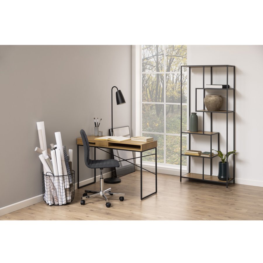 ACT NORDIC Seaford skrivebord, m. 1 hylde og 1 skuffe - papir vild eg sort metal (110x45)