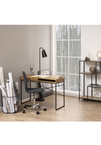 ACT NORDIC Seaford skrivebord, m. 1 hylde og 1 skuffe - papir vild eg sort metal (110x45)