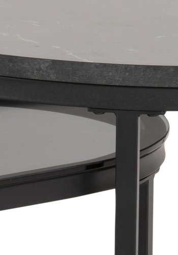 ACT NORDIC Spiro Couchtisch-Set – schwarzes Melamin mit Marmordruck/Rauchglas und schwarzes Metall (2er-Set)