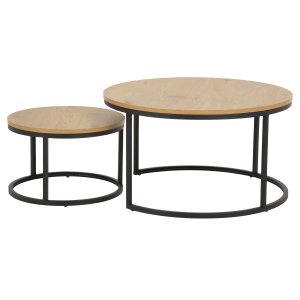 ACT NORDIC Spiro soffbordsset - melamin vild ek och svart metall (set om 2)