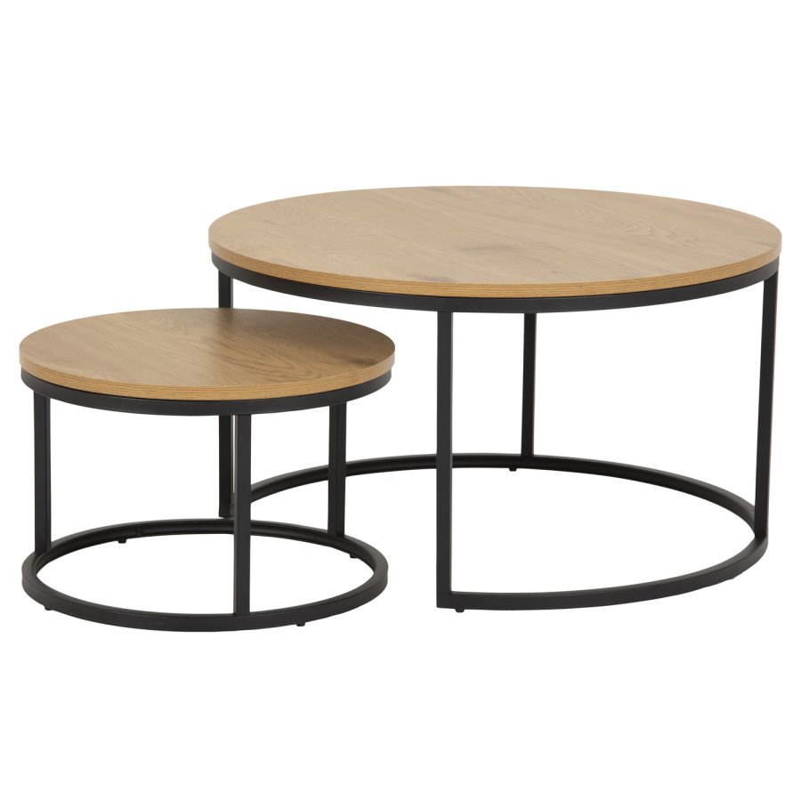ACT NORDIC Spiro soffbordsset - melamin vild ek och svart metall (set om 2)