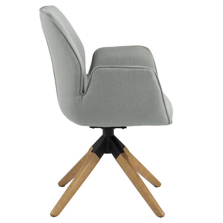 ACT NORDIC Aura spisebordsstol, m. armln og drejefunktion - lysegr polyester og natur gummitr