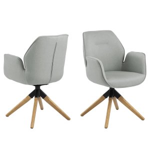 ACT NORDIC Aura spisebordsstol, m. armln og drejefunktion - lysegr polyester og natur gummitr