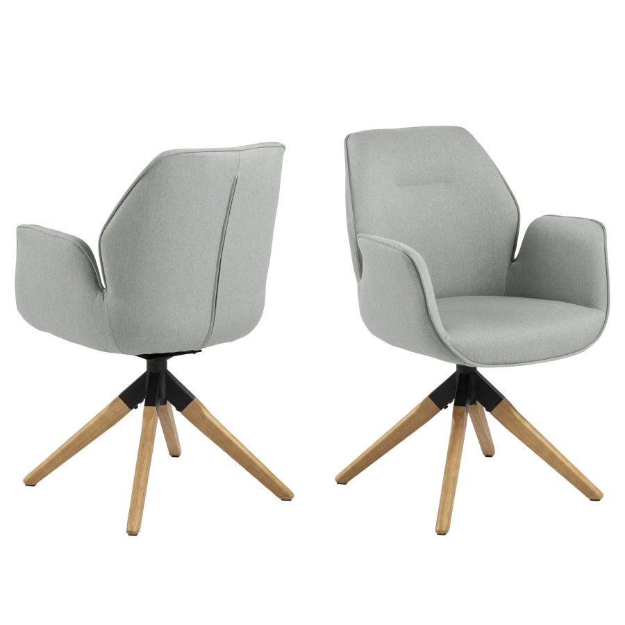 ACT NORDIC Aura spisebordsstol, m. armln og drejefunktion - lysegr polyester og natur gummitr