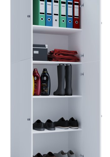 Lona skap, m. 4 drer og 4 hyller - hvitt tre