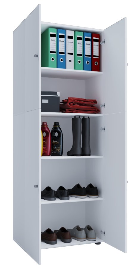 Lona skap, m. 4 drer og 4 hyller - hvitt tre