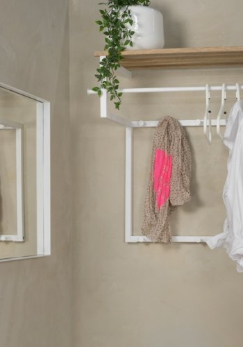 SPINDER DESIGN Rizzoli entropstilling, m. 10 knager, bjlestang og trhylde - hvidt stl og tr