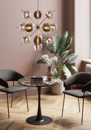 KARE DESIGN Schickeria spisebord, rund - sort marmorlook laminat og sort stl (80)