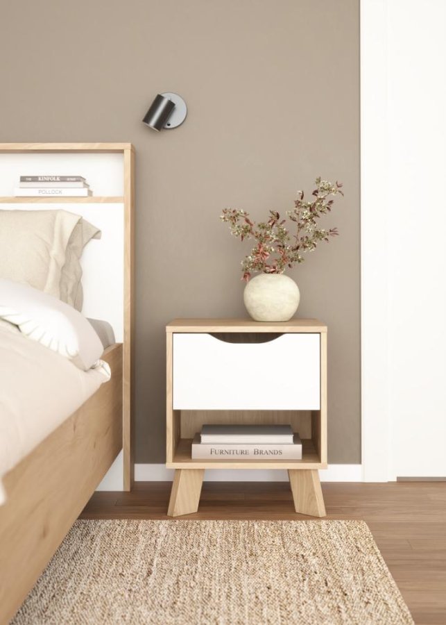 TVILUM Ikast Nachttisch 1 Schublade, Jackson Hickory / Weiß, 40,2 x 39,8 x 47,4 cm