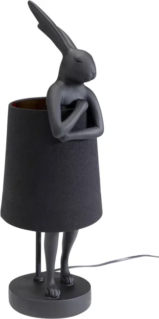 KARE DESIGN Animal Rabbit bordlampe - sort linnedhr og mat sort polyresin/stl (H:50cm)