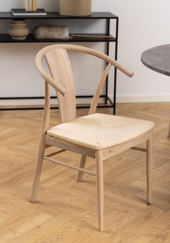 ACT NORDIC Janik matbordsstol, med armstöd - benvitt papper och vitpigmenterad ek