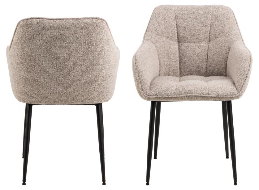 ACT NORDIC Brenda spisebordsstol, m. armln - beige stof og sort metal