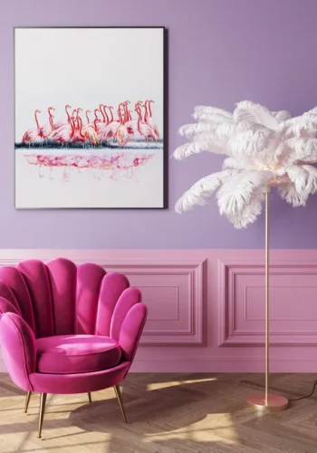 KARE DESIGN Feather Palm gulvlampe - hvit strutsefjr og messingstl