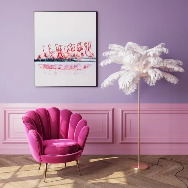 KARE DESIGN Feather Palm gulvlampe - hvit strutsefjr og messingstl