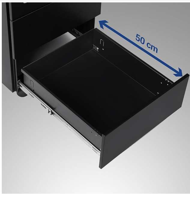 SONGMICS Mobiler Aktenschrank, abschlie�bar, mit 3 Schubladen und Rollen � Mattschwarzer Stahl