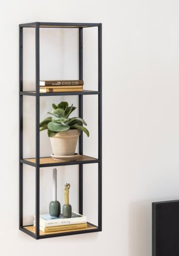 ACT NORDIC Seaford Wandregal - Natur/Schwarzpapier Wildeiche/Metall, mit 4 Böden