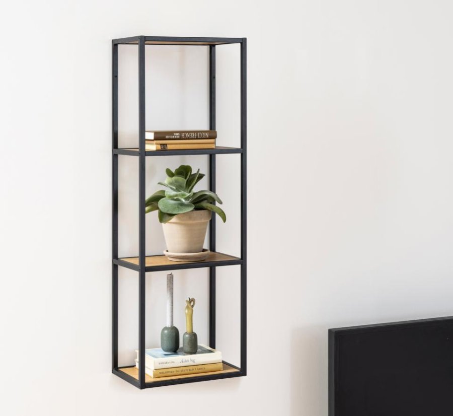 ACT NORDIC Seaford Wandregal - Natur/Schwarzpapier Wildeiche/Metall, mit 4 Böden