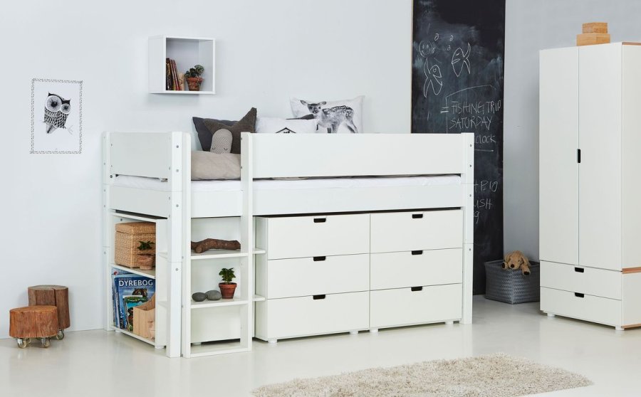 Manis-H Arn Halvh&ouml;g s&auml;ng med klassisk s&auml;nggrind och f&ouml;rvaring - 200 cm - 90x160