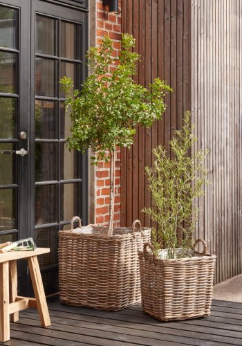 Arles Korb, m. Henkel, quadratisch - grauer Würfel (2er-Set)