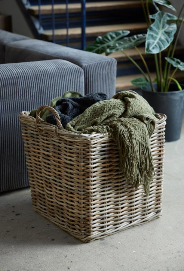 Arles Korb, m. Henkel, quadratisch - grauer Würfel (2er-Set)