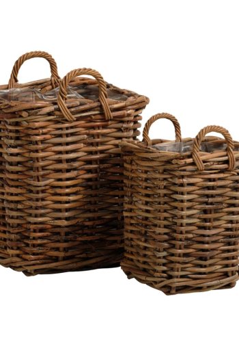 Calais Korb, klein, mit Henkel, quadratisch - Naturrattan (2er-Set)