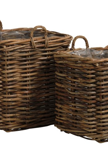 Calais kurv, stor, m. hndtak, firkantet - naturlig rotting (sett med 2)
