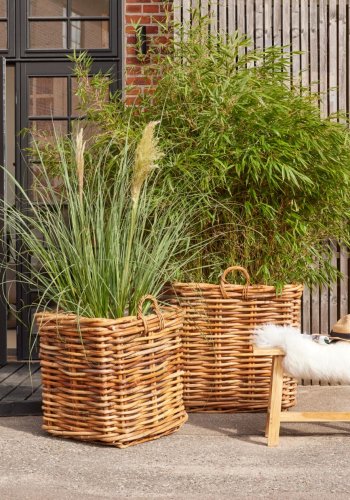 Calais kurv, stor, m. hndtak, firkantet - naturlig rotting (sett med 2)