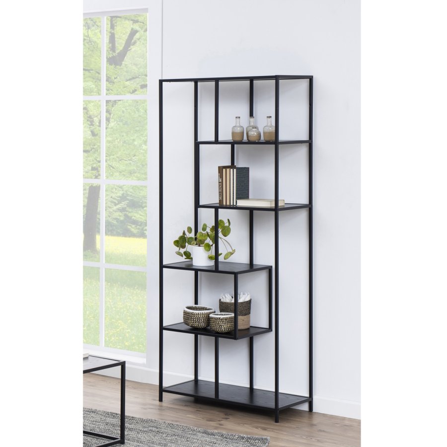 ACT NORDIC Seaford bogreol - sort melamin ask og sort metal(H:185cm xcm x 35cm)