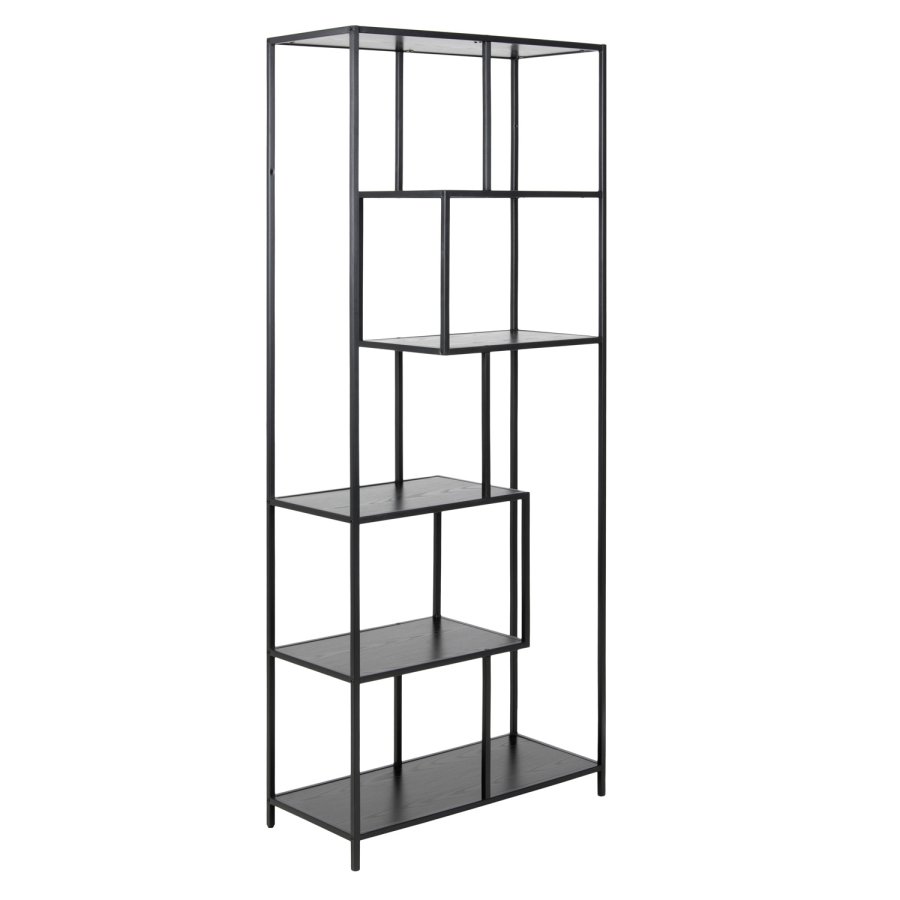 ACT NORDIC Seaford bogreol - sort melamin ask og sort metal(H:185cm xcm x 35cm)