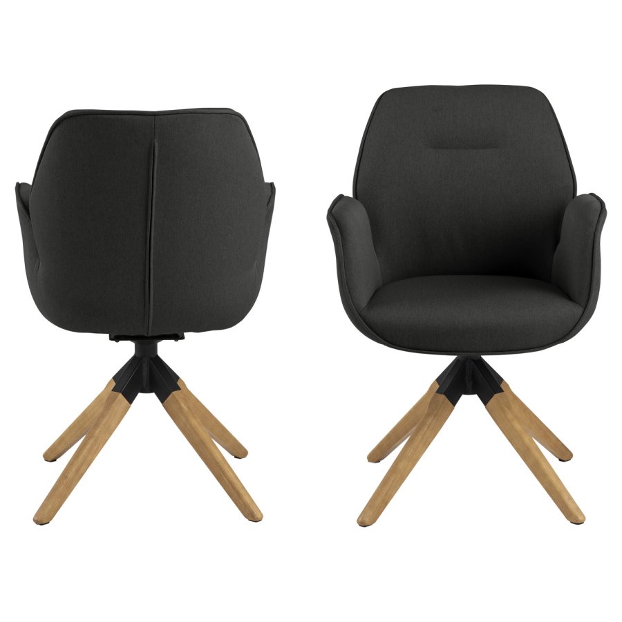 ACT NORDIC Aura spisebordsstol, m. armln og drejefunktion - mrkegr polyester og natur gummitr