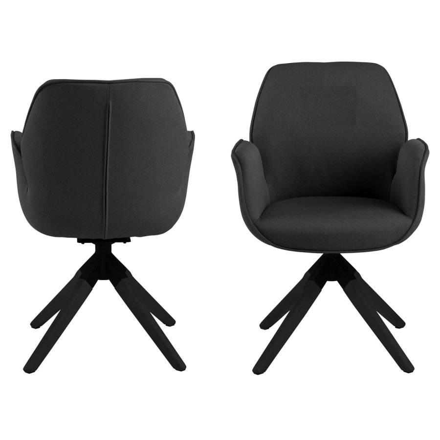 ACT NORDIC Aura spisebordsstol, m. armln og drejefunktion - mrkegr polyester og sort gummitr