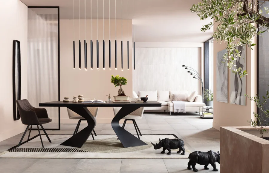 KARE DESIGN Gloria Black Ceramic spisebord, rektangulr - sort mineralmarmor og sort stl (200x100)