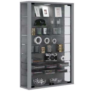 Vitrosa Mini veggskap uten LED, m. 2 drer og 8 hyller - glass og grtt tre