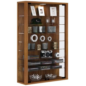 Vitrosa Mini veggskap uten LED, m. 2 drer og 8 hyller - glass og naturlig tre