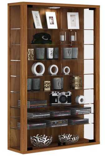 Vitrosa Mini v�gskab uden LED, m. 2 l�ger og 8 hylder - glas og natur tr�