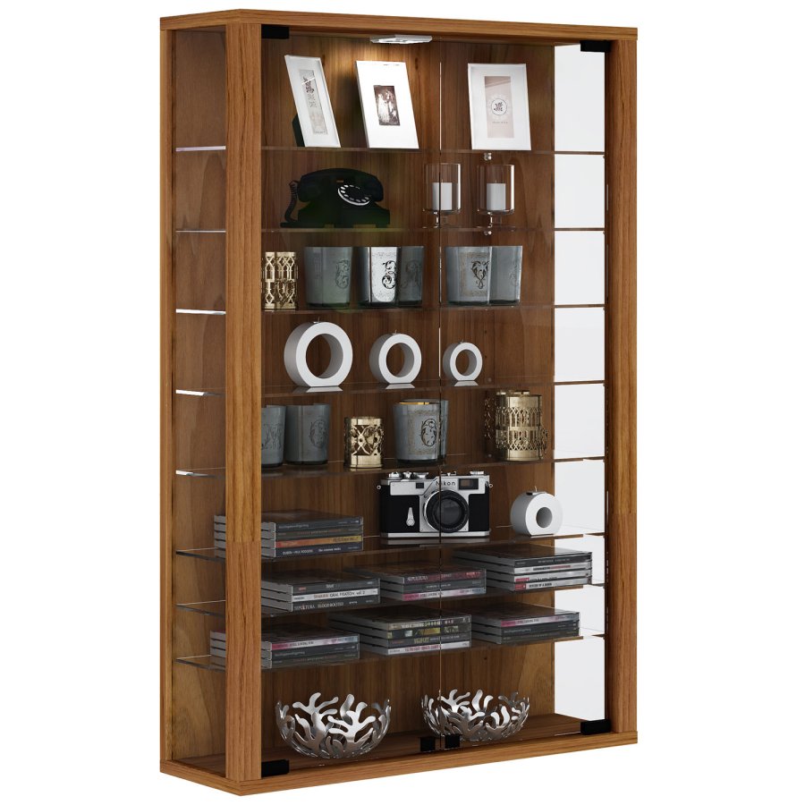 Vitrosa Mini veggskap uten LED, m. 2 drer og 8 hyller - glass og naturlig tre