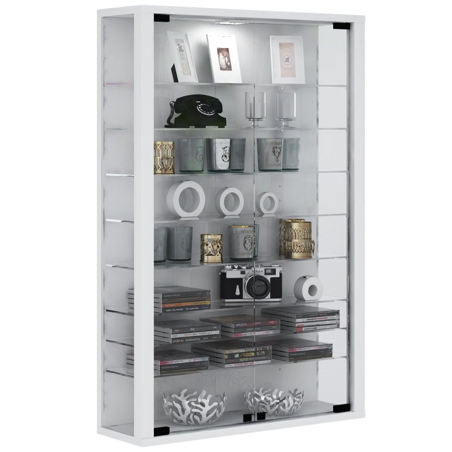 Vitrosa Mini vgskab uden LED, m. 2 lger og 8 hylder - glas og hvid tr