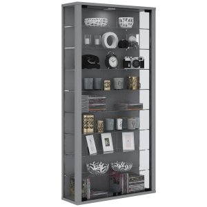 Vitrosa Maxi veggskap uten LED, m. 2 drer og 8 hyller - glass og grtt tre